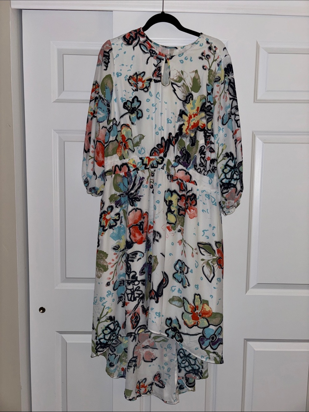 White Floral High-Low Chiffon Dress